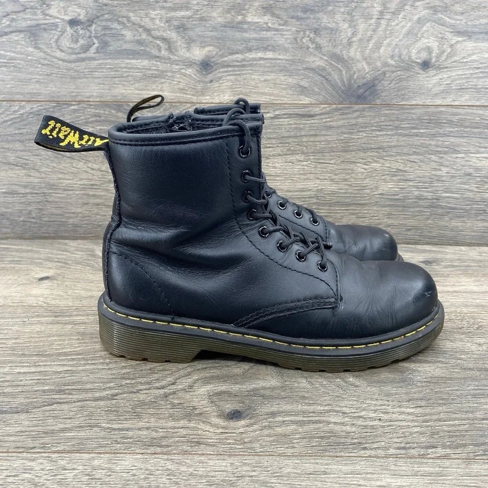Dr Doc Martens Youth Boots Size 3 Black Ankle‎ Lace Up Side Zip